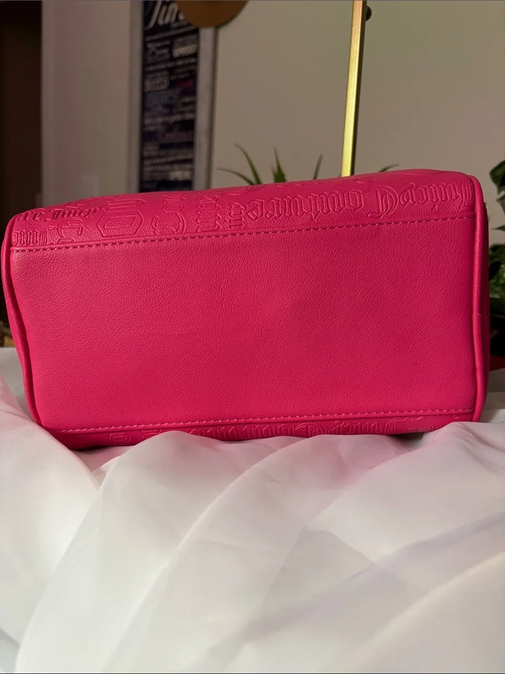 Juicy Couture Bright Pink Embossed Satchel with Heart Tag
